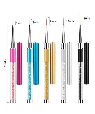 Sularpek 5 Pcs Nail Art Liner Brushes Set for Professional UV Gel Painting - Rhinestone Handle Design Brush Pen for Nail Art - Buy Online on SooperMarket.com