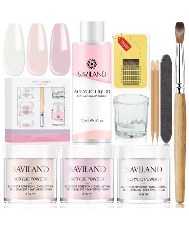 Saviland Acrylic Nail Kit - Acrylic Powder and Liquids Set Clear, Nudes, Pink Acrylic Nail Kit for Professional Acrylic Nails Extension, Beginner Nails Kit Acrylic Set for Nail Art Designs Home DIY A1-Acrylic Nail Kit