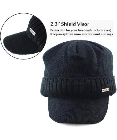 Winter Beanie with Visor & Earflaps for Men - Outdoor Fleece Hat Scarf Set in Black - Buy Online on SooperMarket.com