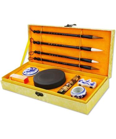 HorBous 10 PCS Chinese Calligraphy Set Inkstone + Writing and Painting Brush + Ink Block + Seal + Inkpad + Pen Rack + Water Bowl (Basic) - Buy Online on SooperMarket.com