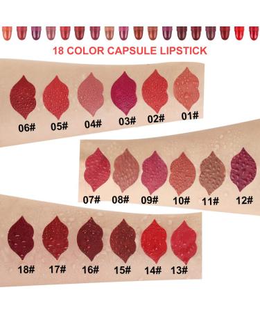 18 Pcs Capsule Pill Mini Matte Lipstick Set for Women - Deep Red Long Lasting Waterproof Matte Lipstick and Lip Liner Sampler - Pack of 1 - Buy Online on SooperMarket.com