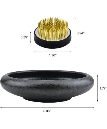 CRAFFANCY Deep Round Ceramic Ikebana Flower Vase with 5cm Kenzan Flower Frog - Black Spotted | Flower Arrangement Supplies for Home Decoration - Buy Online on SooperMarket.com
