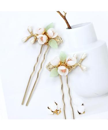 Vintage Asian Chinese Hanfu Pearl Green Jade Hair Combs & Pins Set | Hair Accessories for Women & Girls - Buy Online on SooperMarket.com