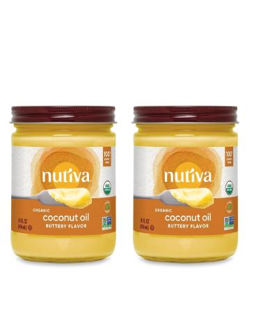 Nutiva Organic Coconut Oil with Non-Dairy Butter Flavor, 14 Ounce (Pack of 2), USDA Organic, Non-GMO, Whole 30 Approved, Vegan & Gluten-Free, Plant-Based Replacement for Butter 14 Fl Oz (Pack of 2)