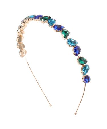 Minkissy Crystal Rhinestone Headband Anti-slip Wedding Bridal Headpieces Bling Hairbands Tiara Bridal Prom Party Hair Accessories for Women Girls (Blue Green)
