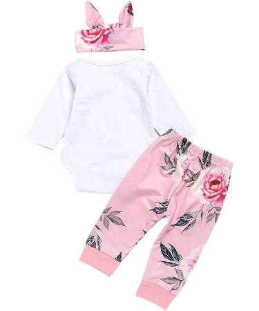ChYoung Baby Girl Little Sister Romper Top & Rose Printed Pant Set | Newborn Outfit with Headband, 3 Pieces (0-3 Months) - Pink - Buy Online on SooperMarket.com