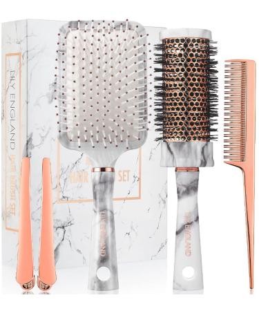 Detangle Hair Brush Set - Luxury Gifts for Women - Hairbrushes for Women - Detangling Blow Drying Straightening - Suitable for All Hair Types - Marble & Rose Gold by Lily England
