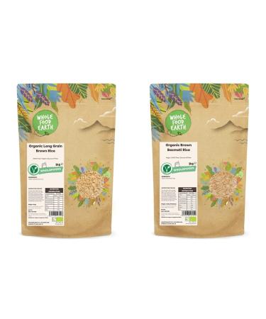 Wholefood Earth Organic Long Grain Brown Rice 3kg GMO Free | Vegan | Source of Fibre | Certified Organic & Organic Brown Basmati Rice 3kg Vegan | GMO Free | Source of Fibre | Certified Organic + Brown Basmati Rice 3kg Vegan