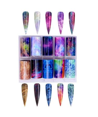 Kalolary 20 Color Starry Sky Nail Foil Set with Nail Glue - Holographic Transfer Stickers for DIY Nail Art at Home or Salon - Buy Online on SooperMarket.com