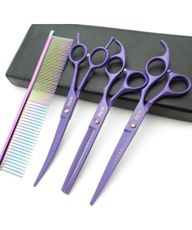 Kingstar 7 Pet Grooming Scissors Set - Straight, Thinning, Curved - Purple Professional Kit with Case and Comb - Buy Online on SooperMarket.com