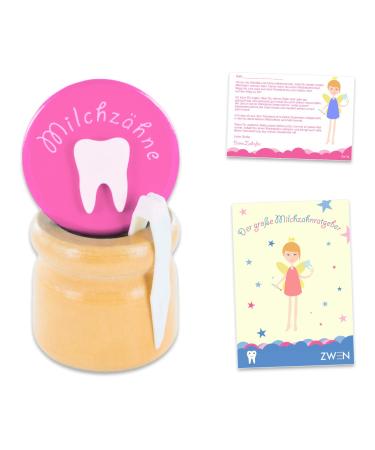 ZWEN MILK TOOTH BOX wooden screw cap tweezers & tooth fairy letter + E-BOOK I Milk tooth box for girls & boys (pink)