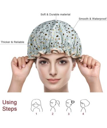 AOOWU Shower Caps 2 Pack Waterproof Bath Caps Large Reusable Shower Hats Elastic Band Double Layers Hair Bath Caps with Soft Ruffled Edge for Women Girls Ladies Spa Salon Home Use 2 Pcs Pink dots + Green dots - Buy Online on SooperMarket.com