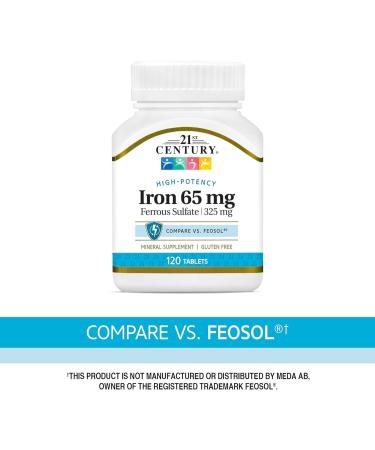 Iron 65 mg Ferrous Sulfate 325 mg Tablets 120 Count Compatible with 21st Century Mineral Supplement Gluten Free Non-GMO + Bonus Pill Organizer Weekly Pill Organizer Mini - Buy Online on SooperMarket.com