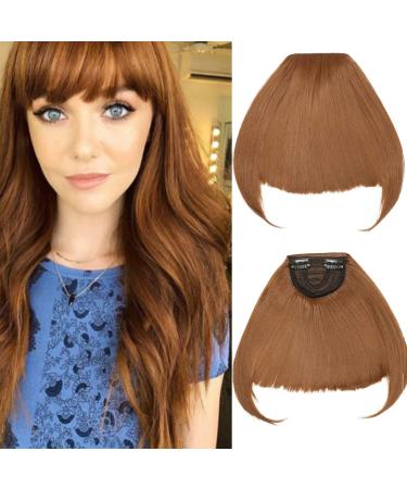 Clip in Bangs Fringe Hair Extensions Thick Full Neat Front Bangs Extension Hair 2 Clips on Bangs Hairpieces Accessories Light Auburn