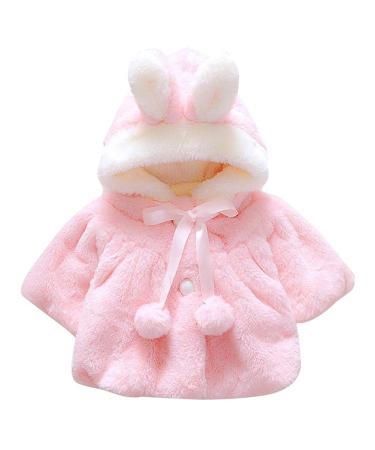 Newborn Infant Baby Girl Faux Fur Warm Winter Hooded Cape Cloak Hoodie Coat Jacket Thick Warm Clothes Cardigan Outwear 0 36 M 12-18 Months Pink