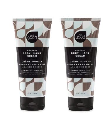 All Good Body & Hand Cream for Women & Men | Organic Daily Moisturizer for Dry Skin | Coconut Oil Cocoa Butter Rosehip Oil Arnica Vitamin E | Non-greasy Vegan & Cruelty Free | Coconut 6oz (2-Pack) Coconut 6 Fl Oz (...