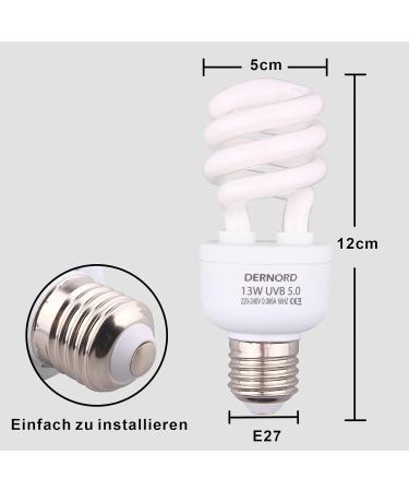 Dernord UV Lamp for Reptiles - 13W 5.0 UVA/UVB Terrarium Light Bulb for Budgies Leopard Geckos & Turtles - Optimal Heat Lamp - Buy Online on SooperMarket.com