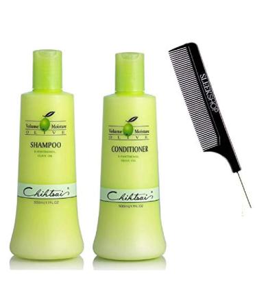 Chihtsai OLIVE Volume Moisture Shampoo & Conditioner DUO SET D-Panthenol Olive Oil (with Sleek Comb) (17 oz / 500 ml - ORIGINAL DUO KIT)