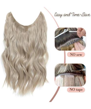 Invisible Wire Hair Extensions Clip in Natural Wavy Synthetic Hair - 20inch Pearl Platinum Blonde - Buy Online on SooperMarket.com