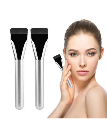 Ruzister 2 Pieces Foundation Makeup Brushes Flat Head Foundation Brush Liquid Powder Brush Ultra Thin Makeup Brush Premium Brush Hair for Creamy Powdery or
