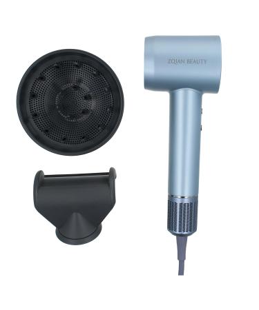 Hair Dryer High Speed Hair Dryer 200 Million Negative Ionic Hair Dryer Low Noise Hairdryer (Silver Blue with Diffuser Nozzle Pro and Anti-Flight Flyaway Attachment Nozzle)