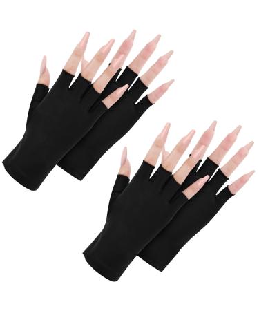 ACWOO UV Gloves for Gel Nails 2 Pair UV Protection Gloves for Manicures Anti UV Gloves for Nail Lamp Manicures Dryer Nail Skin Care Fingerless UV Protection Gloves Protect Hands from UV Harm 2 Pairs Black