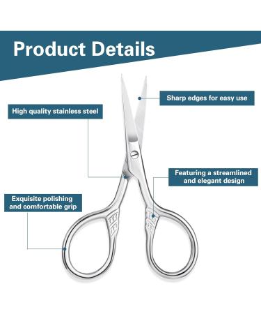 2Pcs Facial Hair Scissors for Men Women Nose Scissors with Leather case Tip Scissors for Mustache Nose Beard Eyebrows Eyelashes and Ear Hair Cutting Scissors (Silver) - Buy Online on SooperMarket.com