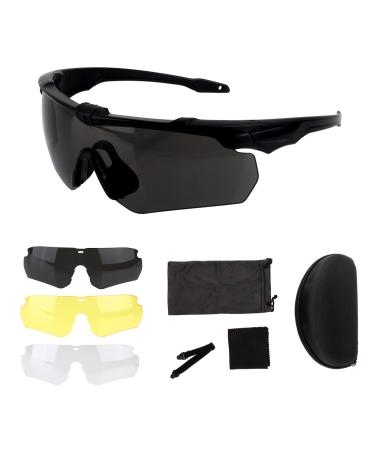 ToopMount Tactical Eyewear Anti Fog, Tactical Shooting Glasses with 3 Interchangeable Lens UV400 Protection Airsoft Goggle Black Frame