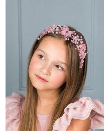 IYOU Flower Girl Hair Accessories Pink Floral Wedding Headband Pearl Wedding Holy Communion Headpiece for Girls - Buy Online on SooperMarket.com