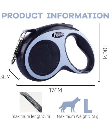 New Classic Retractable Dog Leash for Dogs up to 15kg - Ultra Strong 5m Belt with 360 Guiding & Braking - Black - International Shipping - Buy Online on SooperMarket.com