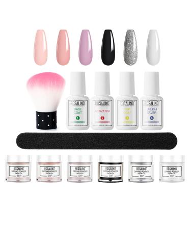 Roseflower Dipping Powder Nails Kit 6 Colors Nude Dip Nails Powder Starter Kit with Base Coat Top Coat Staubinel Nail Fee - DIY Salon Manikure at Home - BLASSING GLING SLING LAITS SLING SHOULD SHOULD for 3 weeks