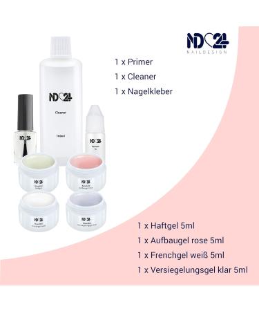 ND24 NAILDESIGN Geln gel Starter Set - 16-Piece Basic Kit with UV Gel French Gel Sealing Gel UV Lamp & Accessories - Vegan & Made in Germany for Beginners - Buy Online on SooperMarket.com
