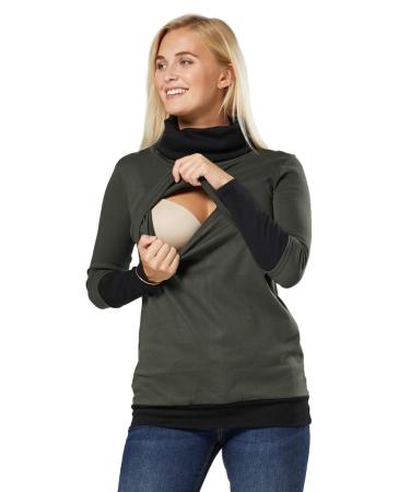 HAPPY MAMA Boutique Women's Maternity Nursing Jumper Sweeathirt 348 10-12 Khaki & Black