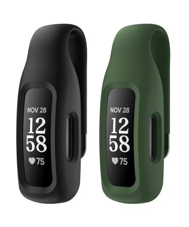 EEweca 2-Pack Clip Case Accessory for Fitbit Inspire 3/Inspire 2, Black+Blackish Green (not for Inspire, Inspire hr, ace 2)