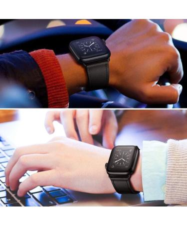 OUHENG Genuine Leather Band Replacement Strap Compatible with Apple Watch Ultra Series - Black | 49mm/45mm/44mm/42mm - Buy Online on SooperMarket.com