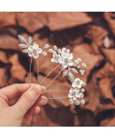Earent Bride Wedding Flower Pearl Hair Pins - Pack of 3 | Bridal Hair Accessories for Women and Girls - Buy Online on SooperMarket.com