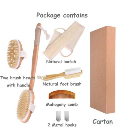 Spclsim Bath Brush Set - Body Exfoliating & Back Cleaning Scrubber with Long Wooden Handle - Buy Online on SooperMarket.com