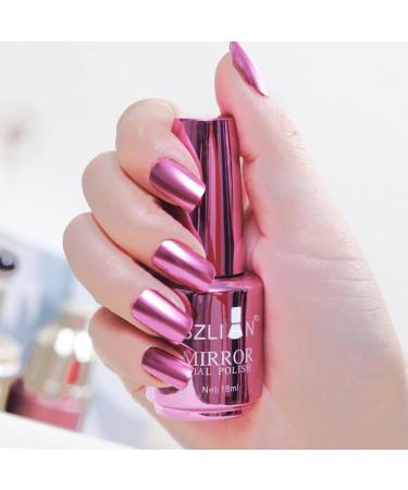 18 ml Metal Nail Polish Mirror Effect - Mirror Nail Polish Chrome Nail Polish - Mirror Effect High Gloss Gel Manicure Nail Polish - Durable Not Removable (06 Light Pink)