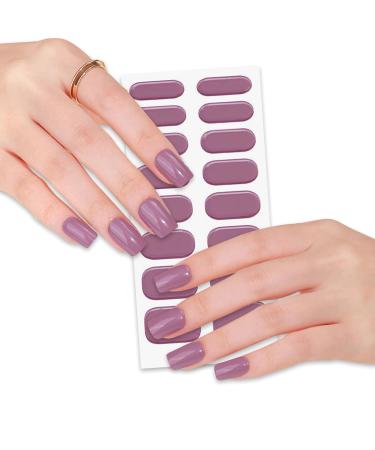 TBeautfave Semi Cured Gel Nail Strips White Nail Wrap 16Pcs Adhesive Full Wrap Gel Nail Art Sticker Waterproof Gel Nall Wrap Stickers with Nail File UV/LED Lamp Required (Purple)