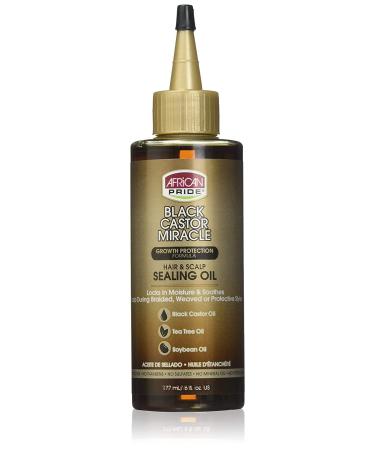 African Pride Black Castor Miracle Hair & Scalp Sealing Oil - Locks in Moisture & Soothes, Contains Black Castor Oil, Tea Tree Oil, Soybean Oil, 6 oz 6 Ounce (Pack of 1)