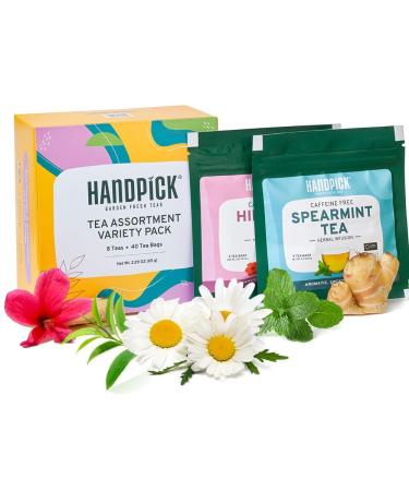 HANDPICK Tea Assortment Variety Pack - 8 Assorted Flavors 40 Count - Tea Gift Set Tea Assortment 40 Count (Pack of 1)
