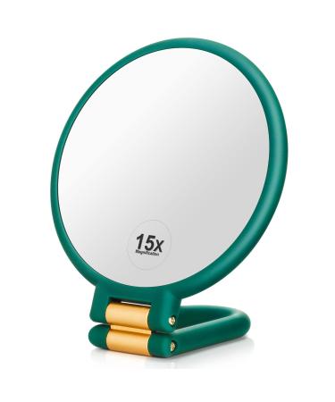 Handheld Mirror, 1x 15x Magnifying Makeup Mirror with Handle – Martvex Double Side Hand Held Mirror with 1x15x Magnification & Foldable Handle, Portable Travel Makeup Hand Mirror for Women(Army Green)