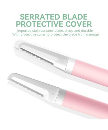 Premium Dermaplaning Tool for Women | Exfoliate Peach Fuzz & Dead Skin | Durable Eyebrow Razors with 4 Blades | Perfect Christmas Stocking Stuffer Gift - Pink - Buy Online on SooperMarket.com