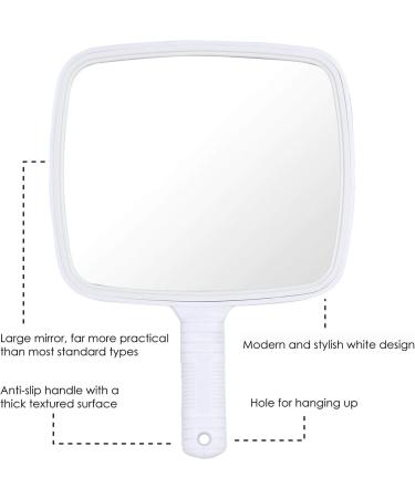 TRIXES Professional Hand Mirror for Hairdressing and Beauty - White Wide Angle 20 x 17.5cm - Buy Online on SooperMarket.com