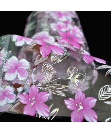 Nail art - nail foil - transfer foil - pink/silver/transparent - flowers - 1400-SY634