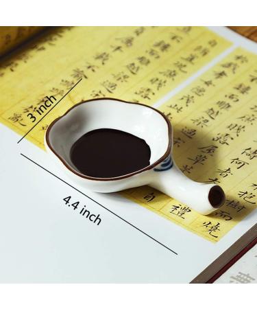 Handmade Porcelain Inkwell Dish with Brush Holder for Calligraphy Practice - Buy Online on SooperMarket.com