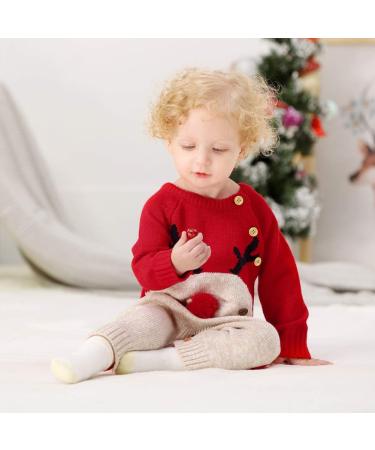 Christmas Reindeer Baby Romper | Winter Knit Long Sleeve Outfit - Newborn 3-6 Months - Buy Online on SooperMarket.com