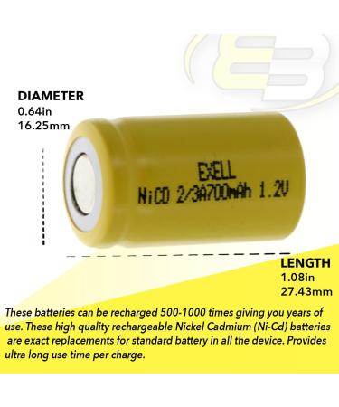 Exell 2/3A 1.2V 700mAh NiCD Flat Top Rechargeable Battery - Perfect for Smoke Detectors IoT Devices & Emergency Lighting - International Shipping Available - Buy Online on SooperMarket.com