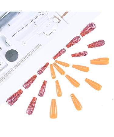 Brishow Long Coffin Fake Nails - Orange Acrylic Ballerina Stick-On Nails | 24PCs for Women & Girls - International Shipping - Buy Online on SooperMarket.com
