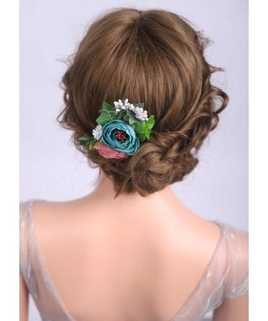 Deniferymakeup Bloomy Daisy Flower Hair Comb Rose flower Wedding Bridal Photo Shoot Greenery Headpiece for wome(Red and Deep Blue) - Buy Online on SooperMarket.com